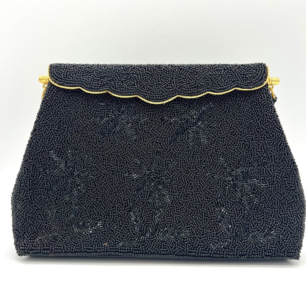 VTG MCM Beaded Black Flowers Handbag